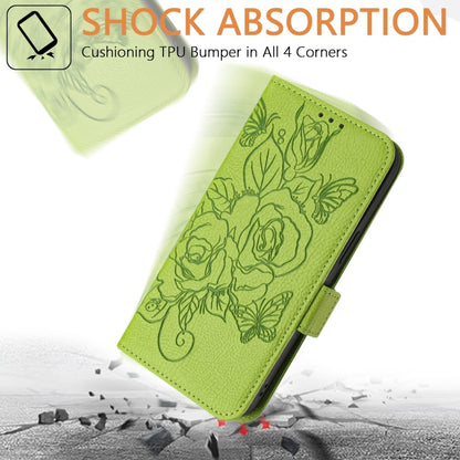 For iPhone 16 Pro Max Embossed Rose RFID Anti-theft Leather Phone Case(Green) - iPhone 16 Pro Max Cases by buy2fix | Online Shopping UK | buy2fix