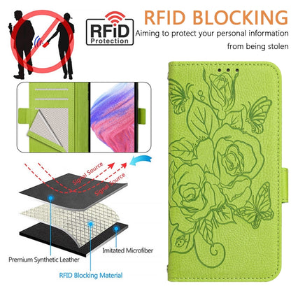 For Ulefone Note 18 Ultra Embossed Rose RFID Anti-theft Leather Phone Case(Green) - Ulefone Cases by buy2fix | Online Shopping UK | buy2fix