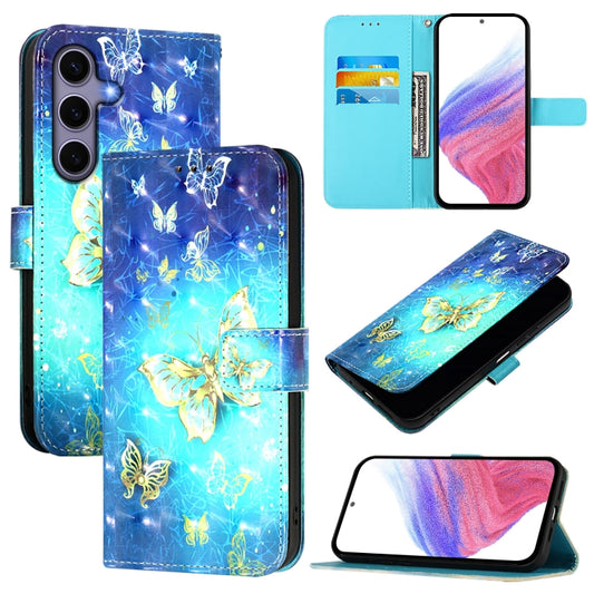 For Samsung Galaxy S25 5G 3D Painting Horizontal Flip Leather Phone Case(Golden Butterfly) - Galaxy S25 5G Cases by buy2fix | Online Shopping UK | buy2fix