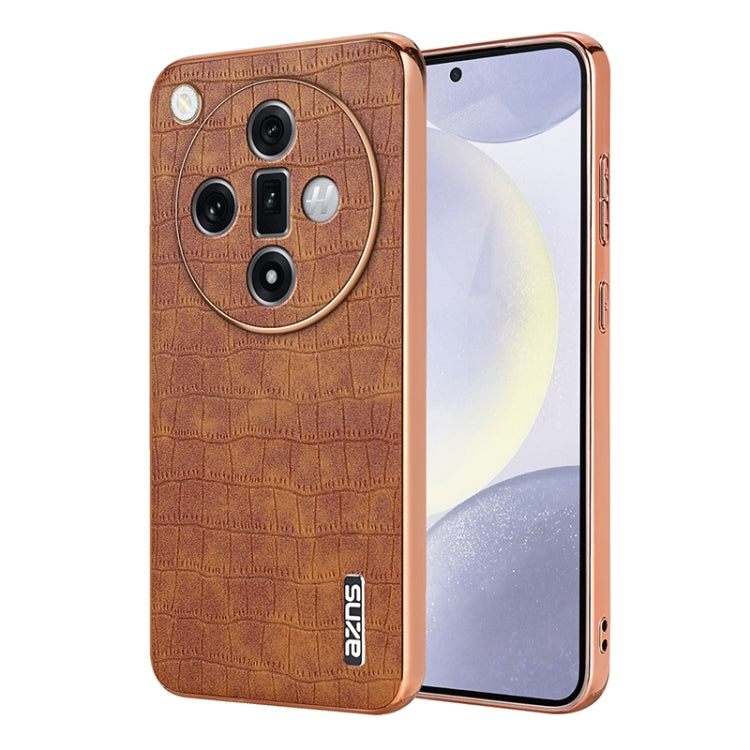 For OPPO Find X7 AZNS Electroplated Frame Crocodile Texture Full Coverage Phone Case(Brown) - Find X7 Cases by AZNS | Online Shopping UK | buy2fix