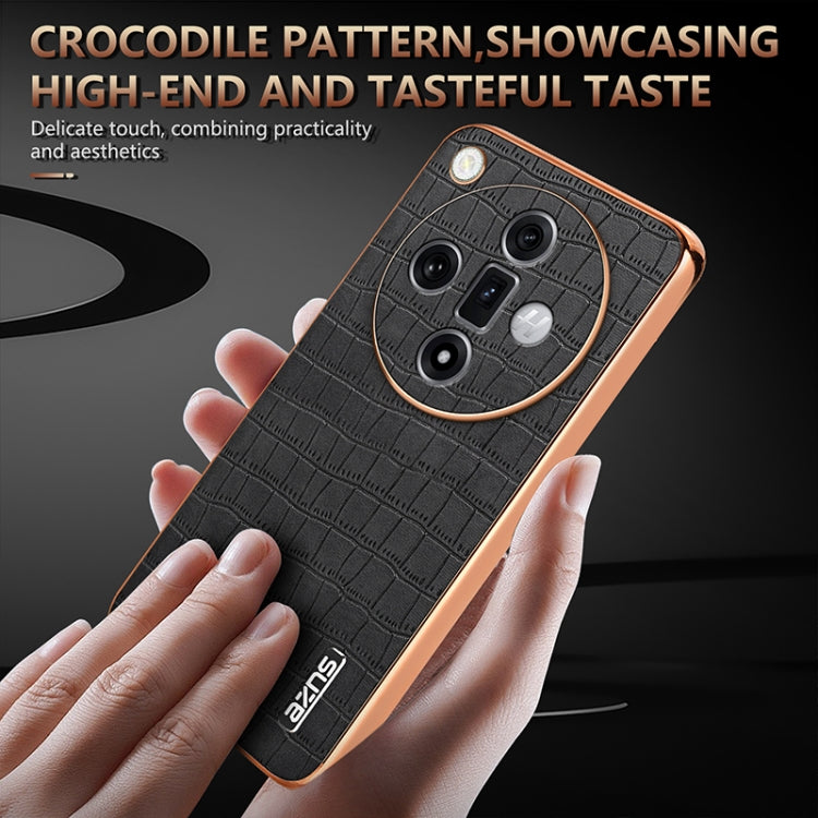 For OPPO Find X7 Ultra AZNS Electroplated Frame Crocodile Texture Full Coverage Phone Case(Brown) - OPPO Cases by AZNS | Online Shopping UK | buy2fix