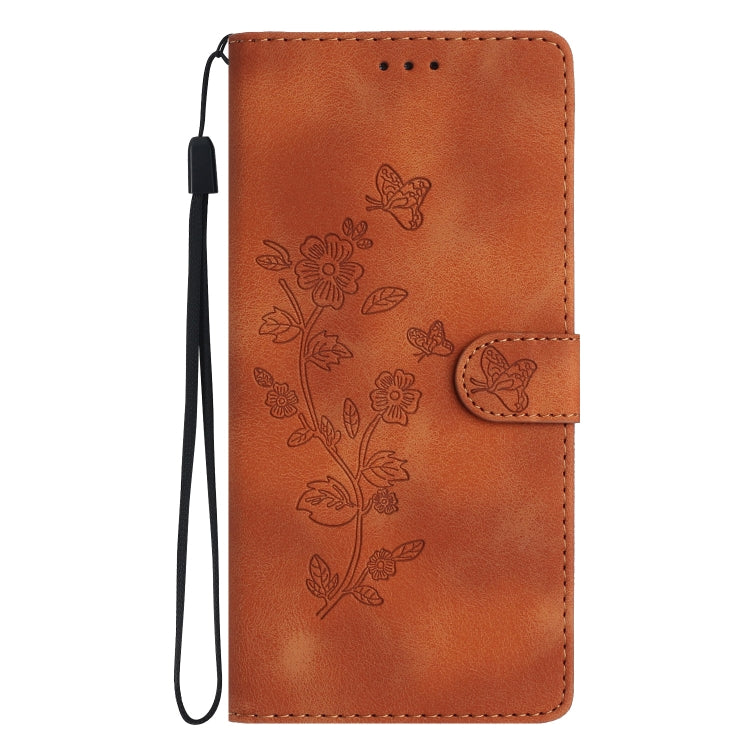 For Samsung Galaxy S25 5G Flower Butterfly Embossing Pattern Leather Phone Case(Brown) - Galaxy S25 5G Cases by buy2fix | Online Shopping UK | buy2fix