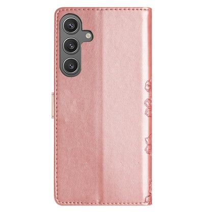 For Samsung Galaxy S25 5G Cherry Blossom Butterfly Skin Feel Embossed PU Phone Case(Rose Gold) - Galaxy S25 5G Cases by buy2fix | Online Shopping UK | buy2fix