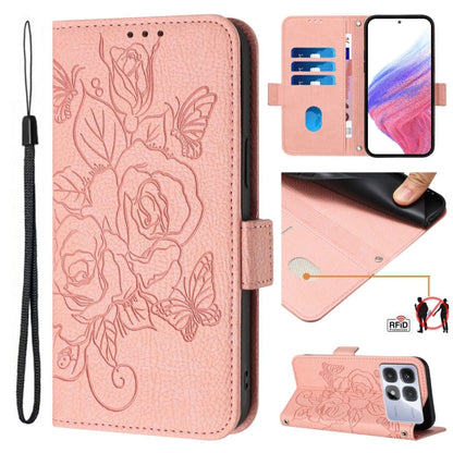 For Redmi K70 Ultra 5G Global Embossed Rose RFID Anti-theft Leather Phone Case(Pink) - Xiaomi Cases by buy2fix | Online Shopping UK | buy2fix