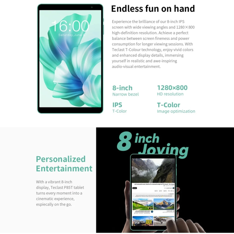 Teclast P85T Tablet PC 8 inch WiFi6, 4GB+64GB,  Android 14 Allwinner A523 Octa Core(Mint Green) - TECLAST by TECLAST | Online Shopping UK | buy2fix