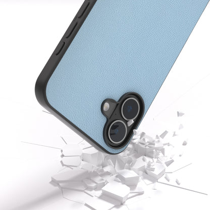 For iPhone 16 Plus ABEEL Black Frame Genuine Leather Elegant Phone Case(Sky Blue) - iPhone 16 Plus Cases by buy2fix | Online Shopping UK | buy2fix