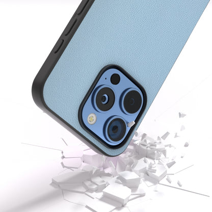 For iPhone 16 Pro Max ABEEL Black Frame Genuine Leather Elegant Phone Case(Sky Blue) - iPhone 16 Pro Max Cases by buy2fix | Online Shopping UK | buy2fix