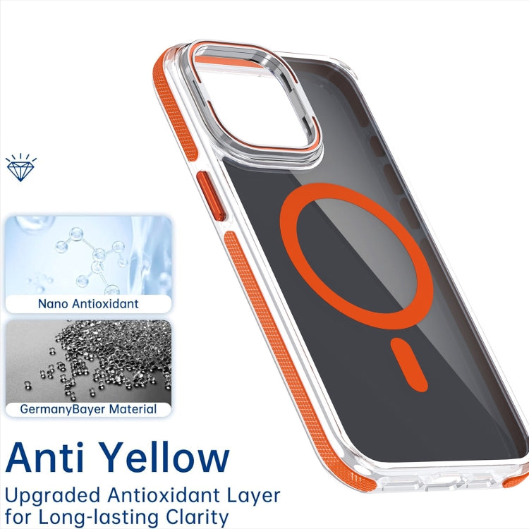 For iPhone 16 Magsafe Dual-Color Transparent Black Lens Holder Phone Case(Orange) - iPhone 16 Cases by buy2fix | Online Shopping UK | buy2fix