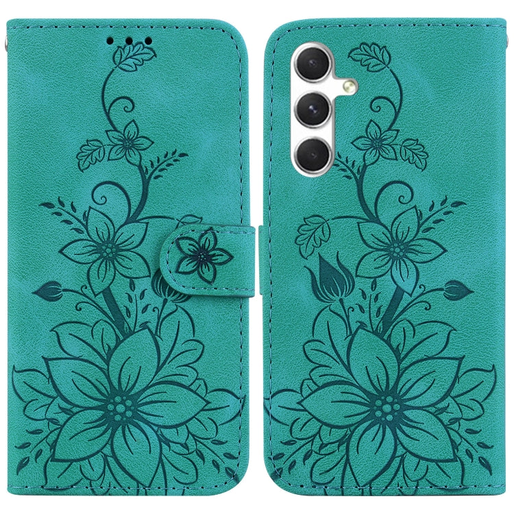 For Samsung Galaxy S25+ 5G Lily Embossed Leather Phone Case(Green) - Galaxy S25+ 5G Cases by buy2fix | Online Shopping UK | buy2fix