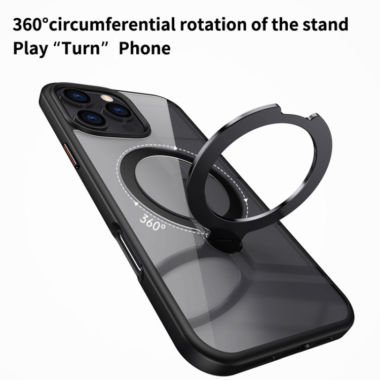 For iPhone 13 Transparent MagSafe Magnetic Rotating Ring Holder Phone Case(Black) - iPhone 13 Cases by buy2fix | Online Shopping UK | buy2fix