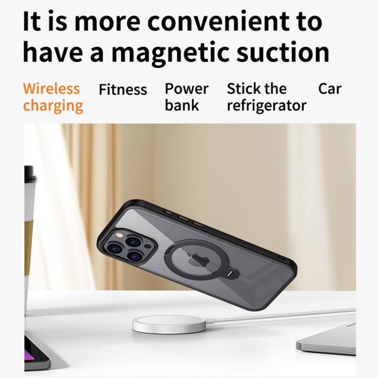 For iPhone 13 Transparent MagSafe Magnetic Rotating Ring Holder Phone Case(Black) - iPhone 13 Cases by buy2fix | Online Shopping UK | buy2fix