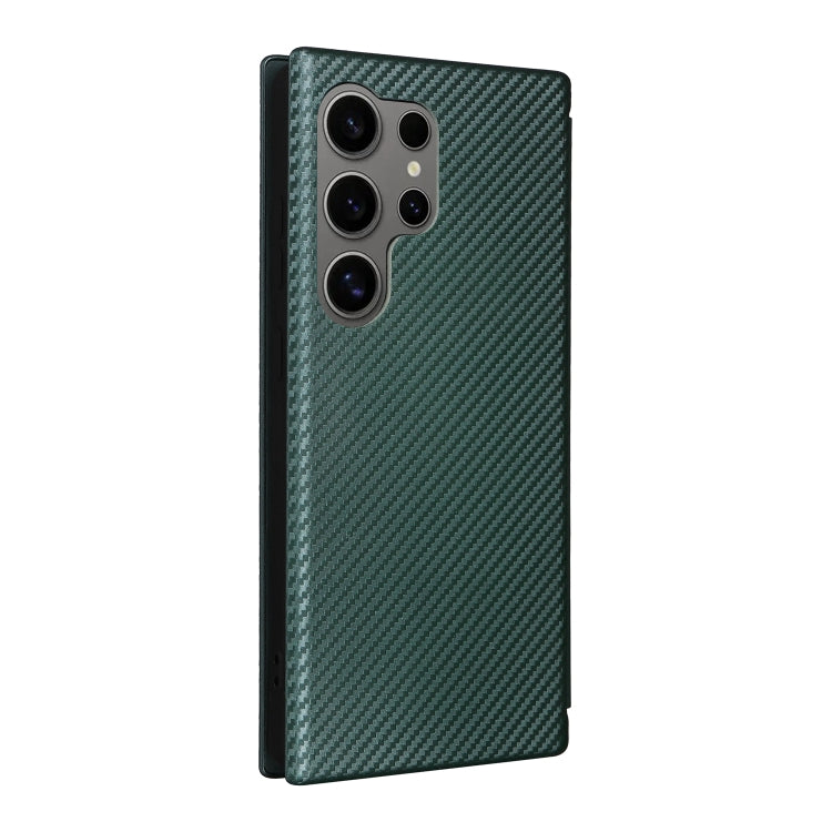 For Samsung Galaxy S25 Ultra 5G Carbon Fiber Texture Flip Leather Phone Case(Green) - Galaxy S25 Ultra 5G Cases by buy2fix | Online Shopping UK | buy2fix