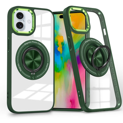 For iPhone 16 Magnetic Rotating Ring Holder Phone Case(Dark Green) - iPhone 16 Cases by buy2fix | Online Shopping UK | buy2fix