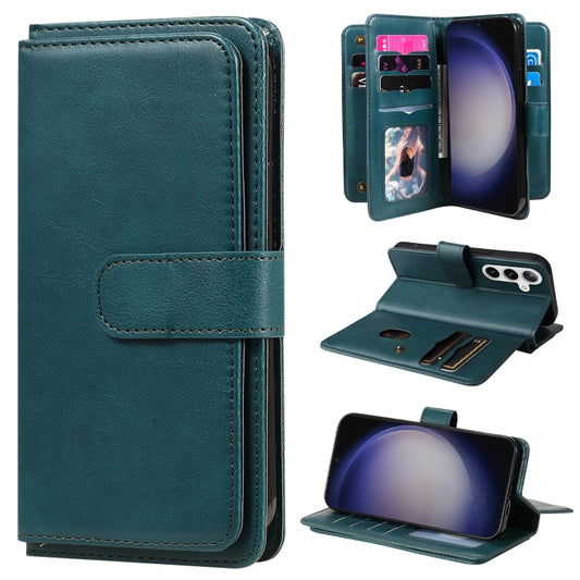 For Samsung Galaxy S25 / S24 5G Multi-Function Wallet 10 Card Slots Leather Phone Case(Dark Green) - Galaxy S25 5G Cases by buy2fix | Online Shopping UK | buy2fix