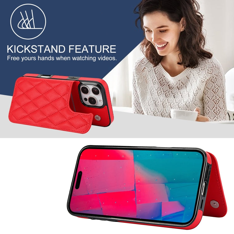 For iPhone 16 Pro Max Double Buckle Rhombic PU Leather Phone Case(Red) - iPhone 16 Pro Max Cases by buy2fix | Online Shopping UK | buy2fix