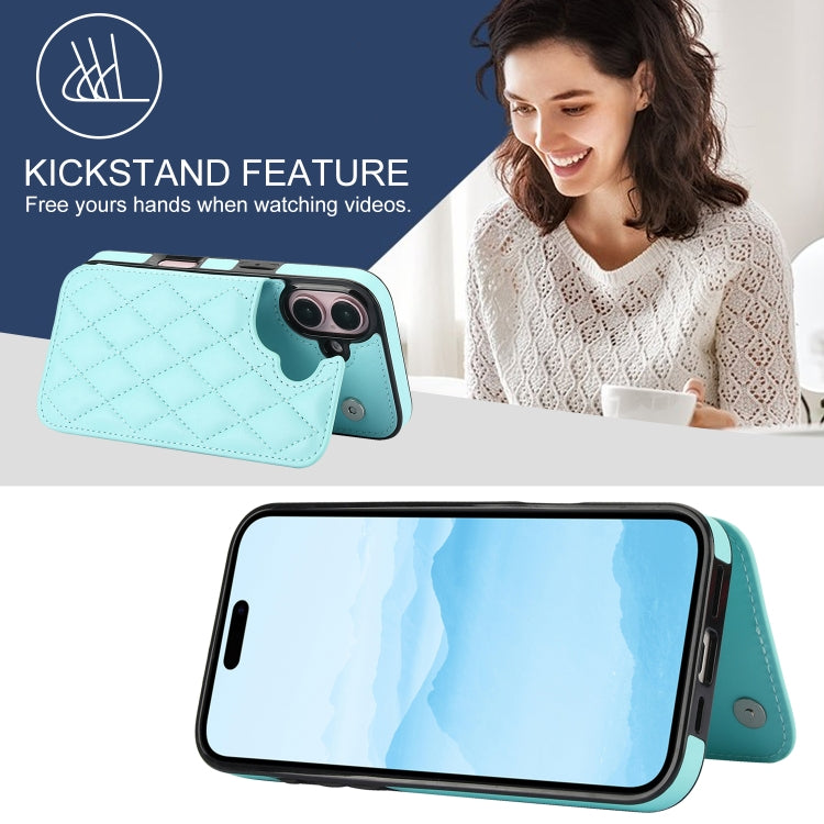 For iPhone 16 Double Buckle Rhombic PU Leather Phone Case(Blue) - iPhone 16 Cases by buy2fix | Online Shopping UK | buy2fix