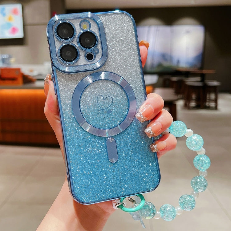 For iPhone 14 Pro Max Loves Gradient Glitter Bracelets Carbon Fiber Magsafe TPU Phone Case(Blue) - iPhone 14 Pro Max Cases by buy2fix | Online Shopping UK | buy2fix