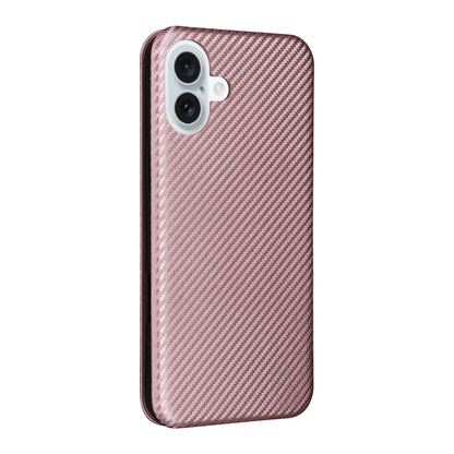 For iPhone 16 Carbon Fiber Texture Flip Leather Phone Case(Pink) - iPhone 16 Cases by buy2fix | Online Shopping UK | buy2fix