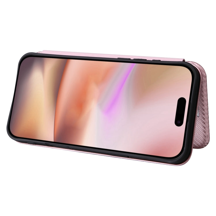 For iPhone 16 Carbon Fiber Texture Flip Leather Phone Case(Pink) - iPhone 16 Cases by buy2fix | Online Shopping UK | buy2fix