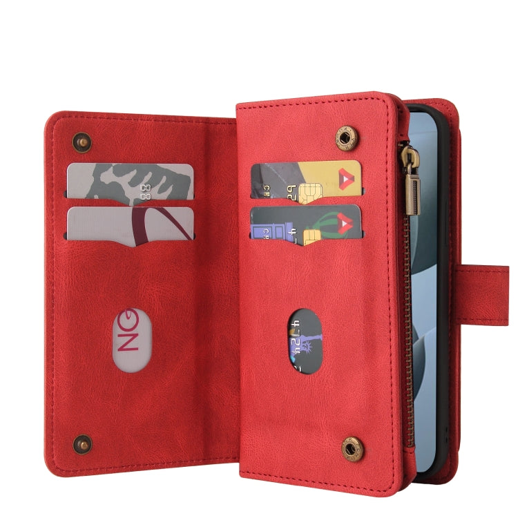 For Redmi K70 Skin Feel Multi Card Slots Zipper Wallet Leather Phone Case(Red) - K70 Cases by buy2fix | Online Shopping UK | buy2fix