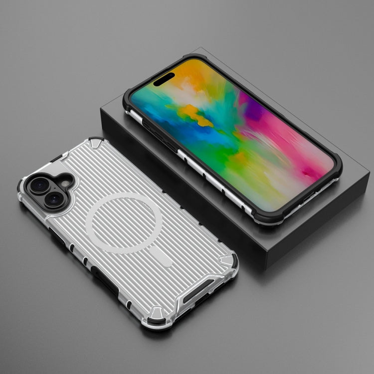 For iPhone 16 Plus Grating Airbag Shockproof MagSafe Frosted Phone Case(Transparent) - iPhone 16 Plus Cases by buy2fix | Online Shopping UK | buy2fix