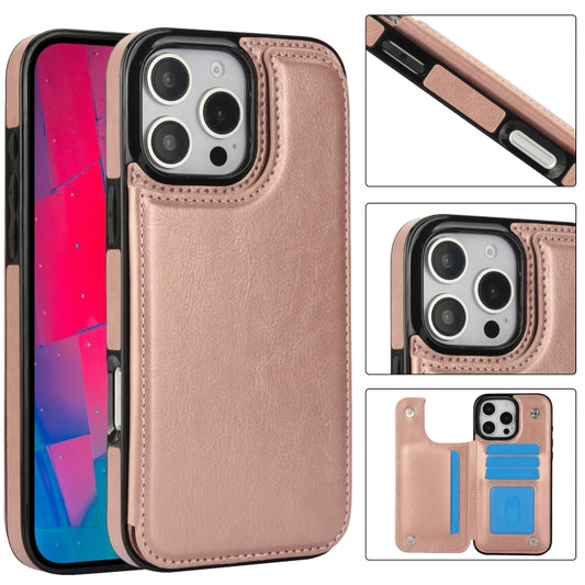 For iPhone 16 Pro Double Buckle Crazy Horse Texture PU Phone Case(Rose Gold) - iPhone 16 Pro Cases by buy2fix | Online Shopping UK | buy2fix