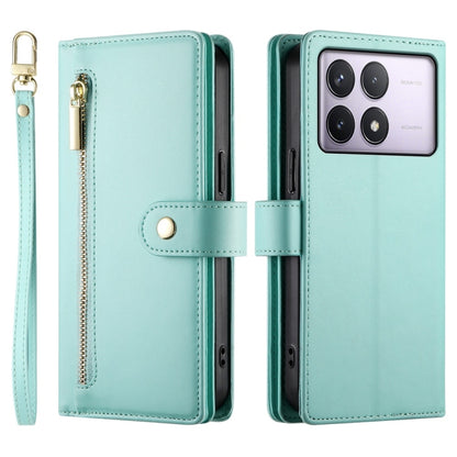 For Redmi K70 Nine Card-slot Zipper Wallet Bag Leather Phone Case(Mint Green) - K70 Cases by buy2fix | Online Shopping UK | buy2fix