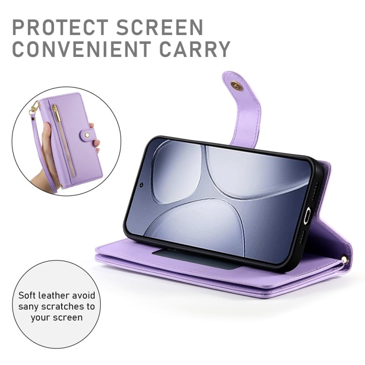 For Redmi K70 Ultra Nine Card-slot Zipper Wallet Bag Leather Phone Case(Purple) - Xiaomi Cases by buy2fix | Online Shopping UK | buy2fix