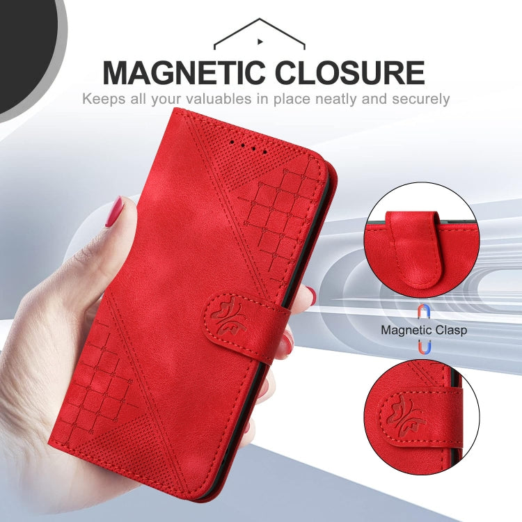 For OnePlus 11 YX0080 Grid Butterfly Embossed Pattern Flip Leather Phone Case with Lanyard(Red) - OnePlus Cases by buy2fix | Online Shopping UK | buy2fix