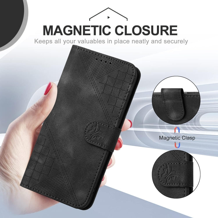 For iPhone 16 Pro YX0080 Grid Butterfly Embossed Pattern Flip Leather Phone Case with Lanyard(Black) - iPhone 16 Pro Cases by buy2fix | Online Shopping UK | buy2fix