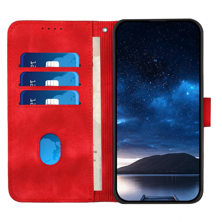 For iPhone 16 Plus YX0080 Grid Butterfly Embossed Pattern Flip Leather Phone Case with Lanyard(Red) - iPhone 16 Plus Cases by buy2fix | Online Shopping UK | buy2fix