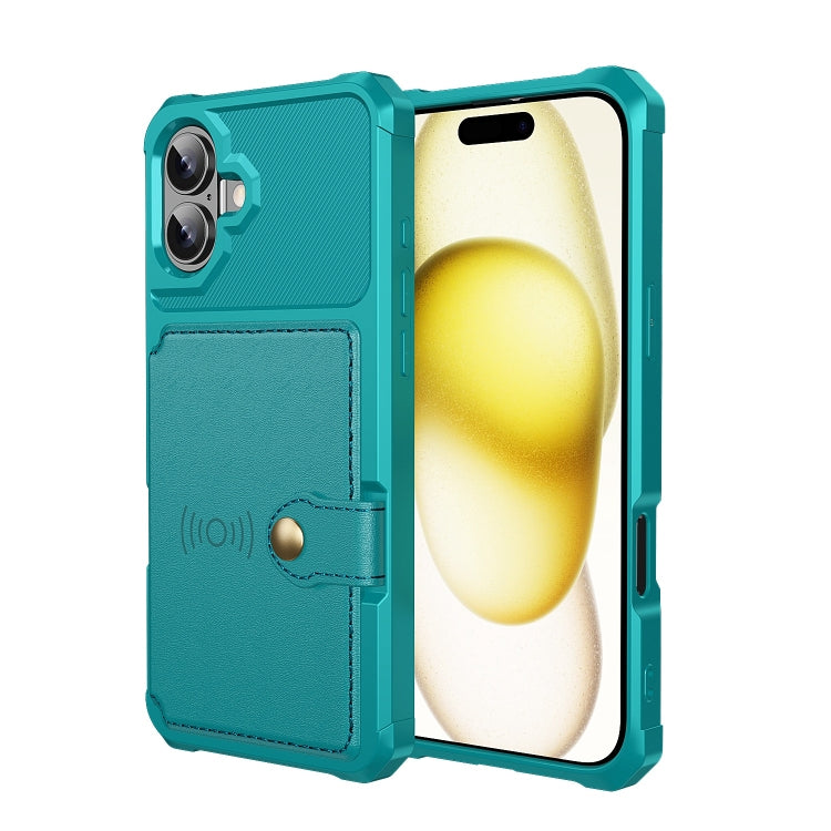 For iPhone 16 Magnetic Wallet Card Bag Leather Phone Case(Cyan) - iPhone 16 Cases by buy2fix | Online Shopping UK | buy2fix