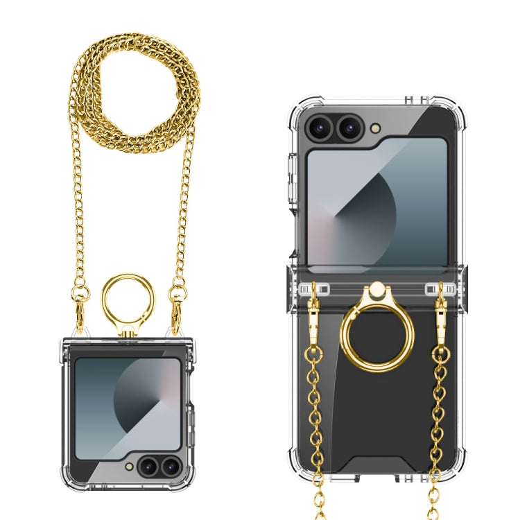 For Samsung Galaxy Z Flip6 GKK Clear Airbag Hinge Full Coverage Phone Case with Ring / Metal Chain(Gold) - Galaxy Z Flip6 5G Cases by GKK | Online Shopping UK | buy2fix