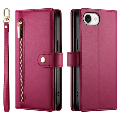 For iPhone SE 4 2024 Nine Card-slot Zipper Wallet Bag Leather Phone Case(Red) - More iPhone Cases by buy2fix | Online Shopping UK | buy2fix