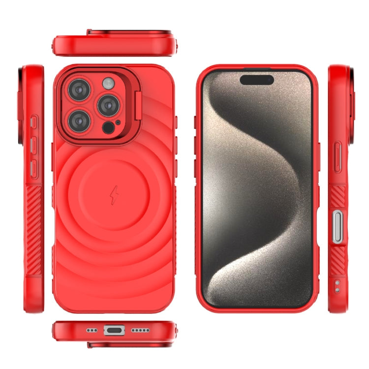 For iPhone 16 Pro Lens Frame Bracket Corrugated MagSafe Phone Case(Red) - iPhone 16 Pro Cases by buy2fix | Online Shopping UK | buy2fix