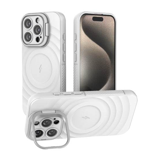 For iPhone 16 Pro Lens Frame Bracket Corrugated MagSafe Phone Case(White) - iPhone 16 Pro Cases by buy2fix | Online Shopping UK | buy2fix