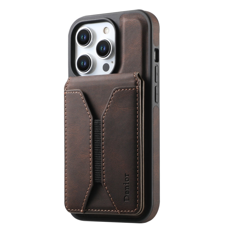 For iPhone 12 Pro Max Denior D17 Skin Feel MagSafe Detachable Card Slot Phone Case(Brown) - iPhone 12 Pro Max Cases by Denior | Online Shopping UK | buy2fix