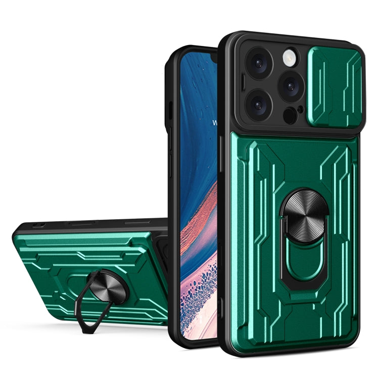 For iPhone 16 Pro Max Sliding Camshield TPU+PC Phone Case with Card Slot(Dark Green) - iPhone 16 Pro Max Cases by buy2fix | Online Shopping UK | buy2fix