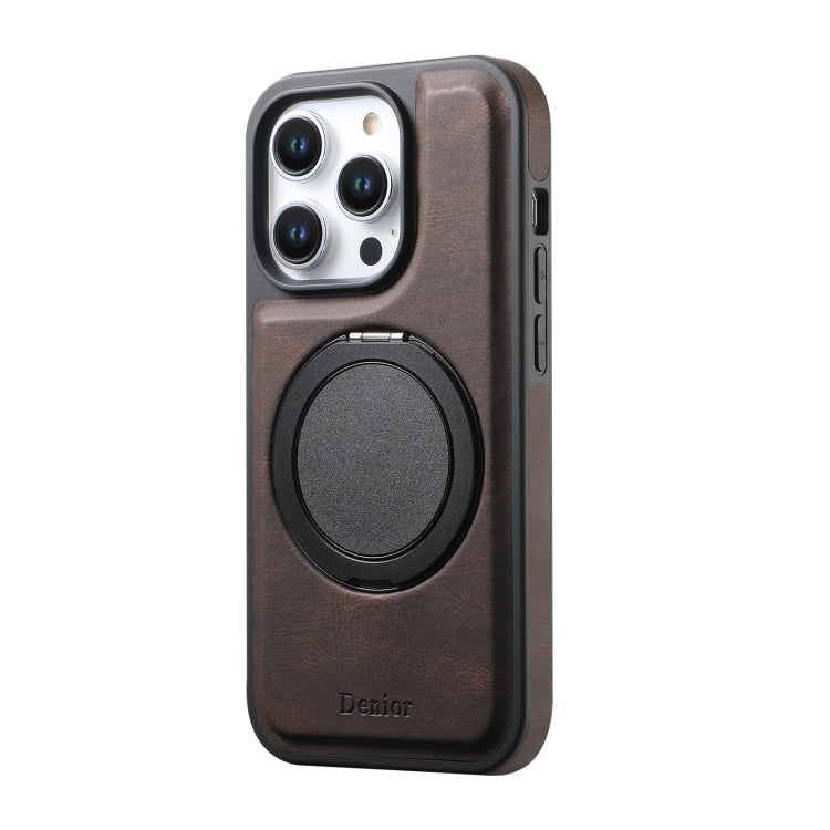 For iPhone 14 Pro Max Denior A14 Skin Feel Rotating Holder MagSafe Phone Case(Brown) - iPhone 14 Pro Max Cases by Denior | Online Shopping UK | buy2fix