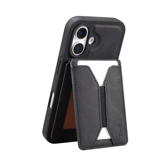 For iPhone 16 Plus Denior D18 Skin Feel Rotating Holder MagSafe Detachable Card Slot Phone Case(Black) - iPhone 16 Plus Cases by Denior | Online Shopping UK | buy2fix