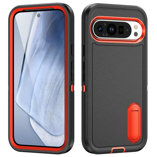 For Google Pixel 9 Pro Rugged PC + Silicone Phone Case with Holder(Black+Orange) - Google Cases by buy2fix | Online Shopping UK | buy2fix