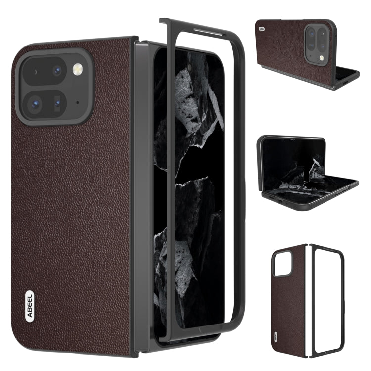 For Google Pixel 9 Pro Fold ABEEL Genuine Leather Elegant Black Edge Phone Case(Coffee) - Google Cases by buy2fix | Online Shopping UK | buy2fix