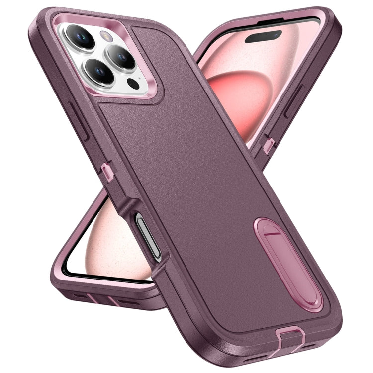 For iPhone 16 Pro Max Rugged PC + Silicone Phone Case with Holder(Purple+Pink) - iPhone 16 Pro Max Cases by buy2fix | Online Shopping UK | buy2fix