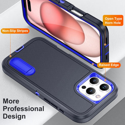 For iPhone 16 Pro Rugged PC + Silicone Phone Case with Holder(Dark Blue+Royal Blue) - iPhone 16 Pro Cases by buy2fix | Online Shopping UK | buy2fix