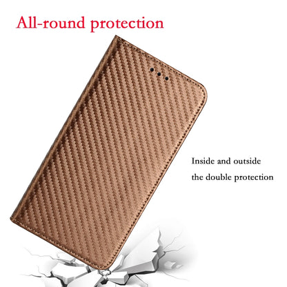 For iPhone 16 Pro Carbon Fiber Texture Magnetic Flip Leather Phone Case(Brown) - iPhone 16 Pro Cases by buy2fix | Online Shopping UK | buy2fix