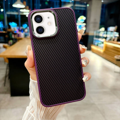 For iPhone 12 Carbon Fiber Texture MagSafe Magnetic Shockproof Phone Case(Purple) - iPhone 12 / 12 Pro Cases by buy2fix | Online Shopping UK | buy2fix