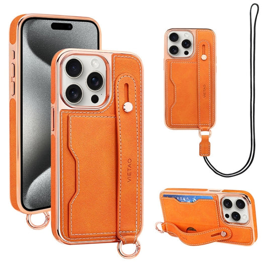 For iPhone 15 Pro Max VIETAO Card Slot Wristband Phone Case with Lanyard(Orange) - iPhone 15 Pro Max Cases by VIETAO | Online Shopping UK | buy2fix