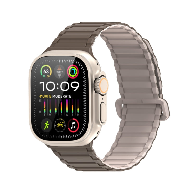 For Apple Watch Series 9 45mm DUX DUCIS KJ Series Magnetic Buckle Silicone Watch Band(Brown Grey) - Watch Bands by DUX DUCIS | Online Shopping UK | buy2fix