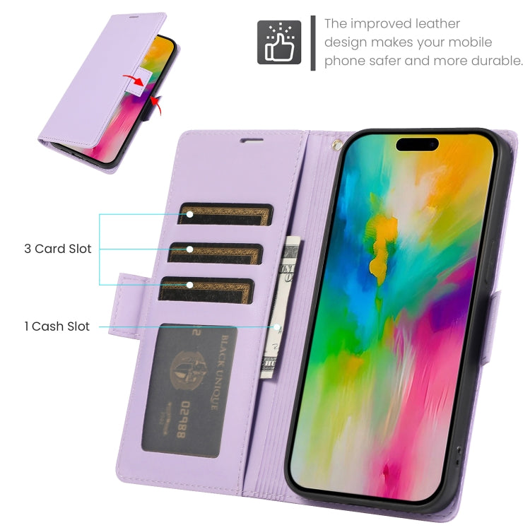 For iPhone 16 Pro Max Side Buckle RFID Anti-theft Leather Phone Case(Light Purple) - iPhone 16 Pro Max Cases by buy2fix | Online Shopping UK | buy2fix