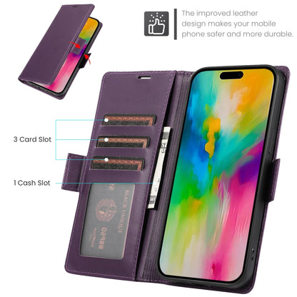 For iPhone 16 Pro Max Side Buckle RFID Anti-theft Leather Phone Case(Dark Purple) - iPhone 16 Pro Max Cases by buy2fix | Online Shopping UK | buy2fix